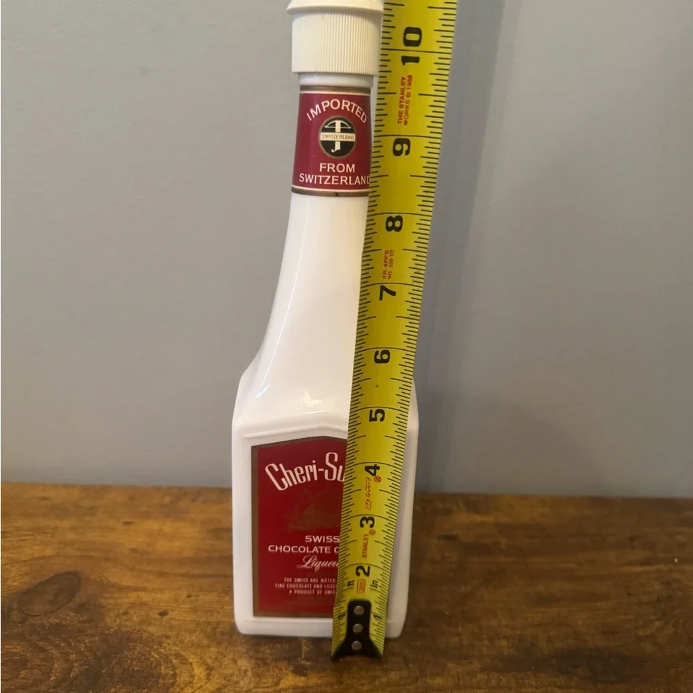 Cheri Suisse Swiss Chocolate Cherry Liqueur Bottle‎ Milk Glass 12” Decanter